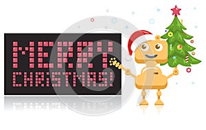 Funny and Happy Christmas Robot with Cute Christmas Tree