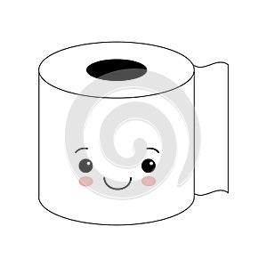 Funny happy cute smiling toilet paper. Vector flat cartoon character illustration icon. Isolated on white background
