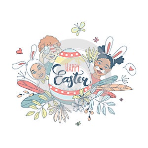 Funny Happy Easter floral pattern children egg hunt greeting card