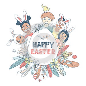 Funny Happy Easter floral pattern children egg hunt greeting card