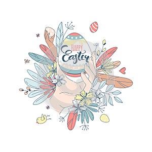 Funny Happy Easter floral pattern egg background greeting card