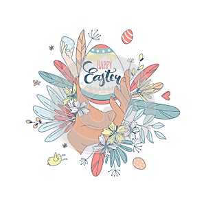 Funny Happy Easter floral pattern egg background greeting card