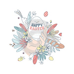 Funny Happy Easter floral pattern egg background greeting card