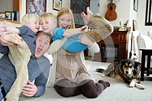 Funny Happy Family Portrait at Home