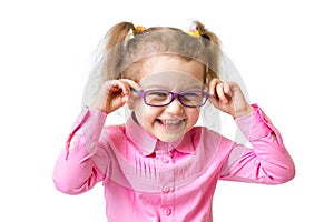 Funny happy girl in glasses isolated photo