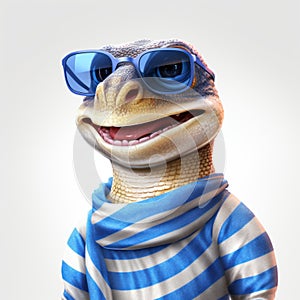 Funny And Happy Lizard In Sweater And Sunglasses