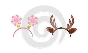 Funny Headbands with Flowers and Deer Antlers Vector Set