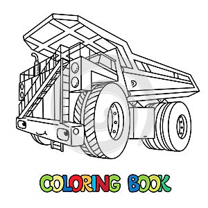 Funny heavy dump truck car with eyes coloring book