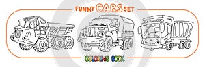 Funny heavy truck cars with eyes Coloring book set