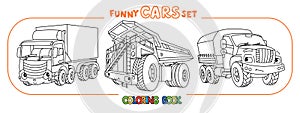 Funny heavy truck cars with eyes Coloring book set