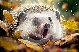 Funny hedgehog wakes up from hibernation in spring Ai generated content