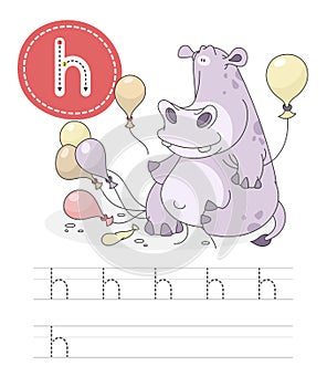 Funny hippo and letters H