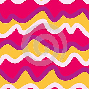 Funny horizontal waves seamless pattern. Hand drawn abstract wavy line endless wallpaper