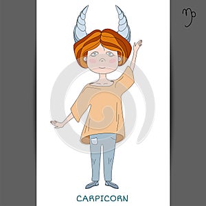 Cute girl in the form of zodiac sign. Carpicorn