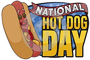 Funny Hot Dog to Celebrate National Hot Dog Day, Vector Illustration