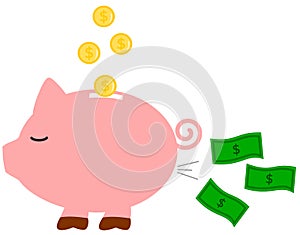 Funny humor cartoon piggy money bank concept illustration