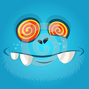 Funny Hypnotized Cartoon Monster Face. Vector blue scary monster illustration