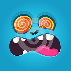 Funny Hypnotized Cartoon Monster Face. Vector Halloween blue scary monster design photo