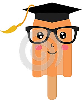 Funny ice cream with graduation cap and glasses