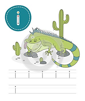 Funny iguana and letters I