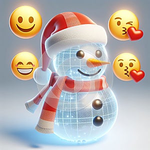 Funny illuminated snowman cartoon. Snow time. AI generated