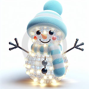 Funny illuminated snowman cartoon. Snow time. AI generated