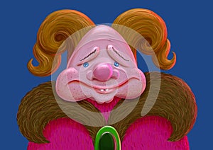 Funny illustration of a clown-like looking sad bald man