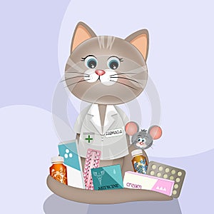 illustration of pharmacist cat