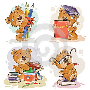 Funny illustrations for greeting cards and childrens books on the topic of school and university education