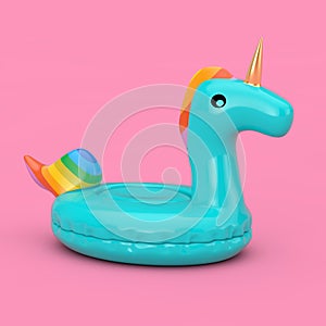 Funny Inflatable Blue Unicorn Ring for Summer Pool in Duotone Style. 3d Rendering