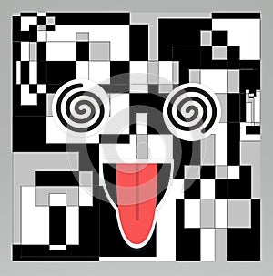 Funny joker cartoon has 3 color square faces is sticking out tongue photo