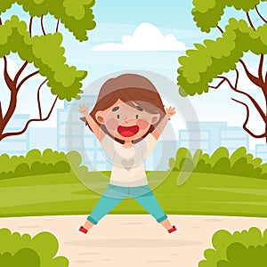 Funny Jumping Girl Character Having Fun Vector Illustration