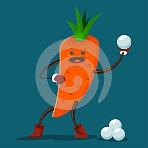 Funny kawaii vegetable are engaged in winter game and sports. Plays snowballs. Vector cartoon illustration isolated on background