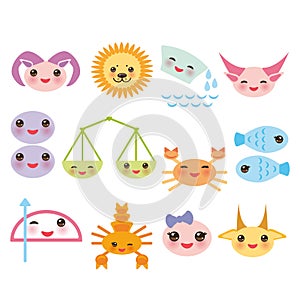 Funny Kawaii zodiac sign, astrological set virgo