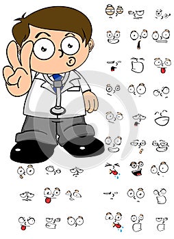 Funny Kid doctor cartoon expresion set