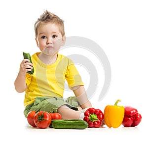 Funny kid eating healthy food