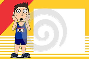 Funny kid runner cartoon expression picture frame background