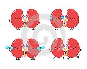 Funny kidneys organ characters bundle set. Vector hand drawn doodle style cartoon character illustration icon design