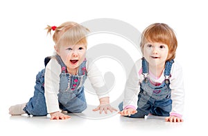 Funny kids girls crawling on floor