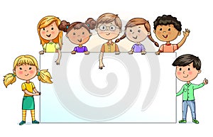 Funny kids holding blank banner for your text