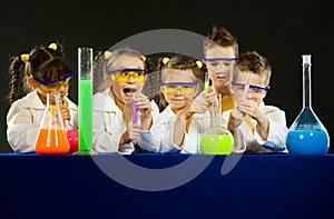 Funny kids in the laboratory. Science and education in lab