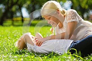 Funny kids playing in the park together