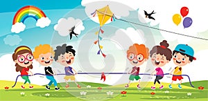 Funny Kids Playing Pulling Rope