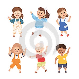 Funny Kids Pointing at Something with Extending Hand and Index Finger Vector Set