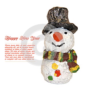 funny kids snowmen fashioned from papier-mache isolated on white
