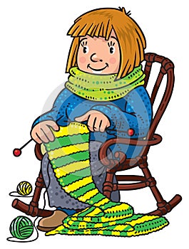 Funny knitter women inthe chair