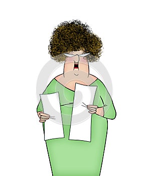 Funny Lady Holding Bills to Pay or Long To-Do Lists