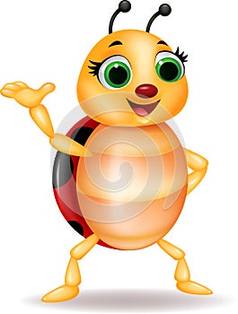 Funny ladybug cartoon waving hand