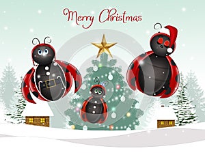 funny ladybugs celebrate Christmas