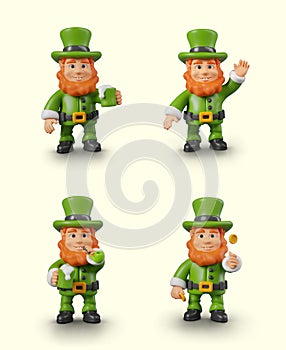 Funny leprechaun in different poses. Small fairy tale man